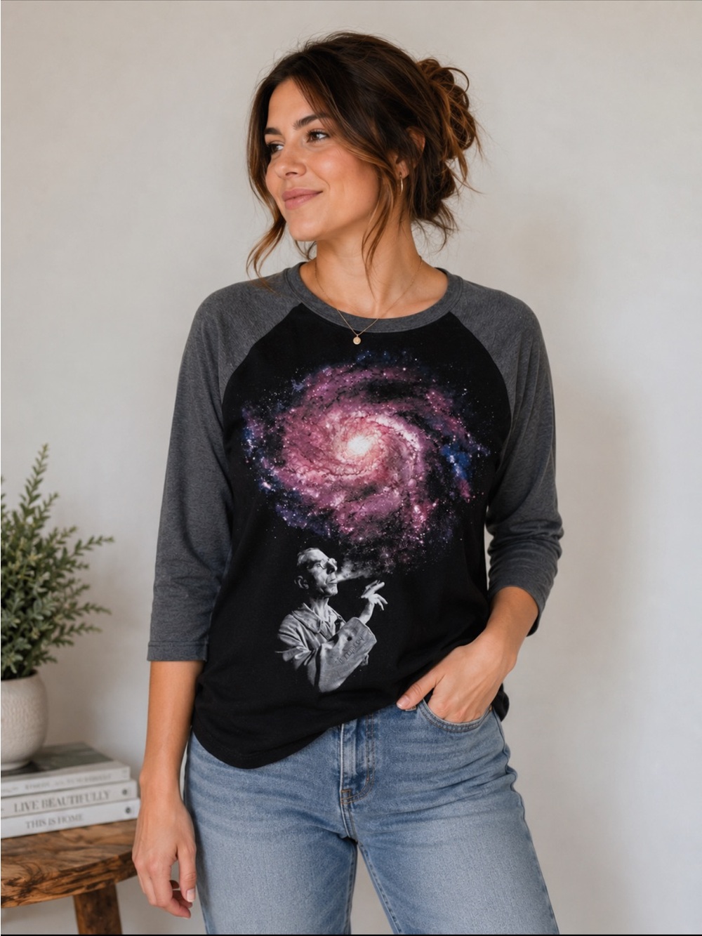 Imaginary Foundation “Infinite” Galaxy Smoke 3/4 Sleeve Sz S T-shirt Surreal Art